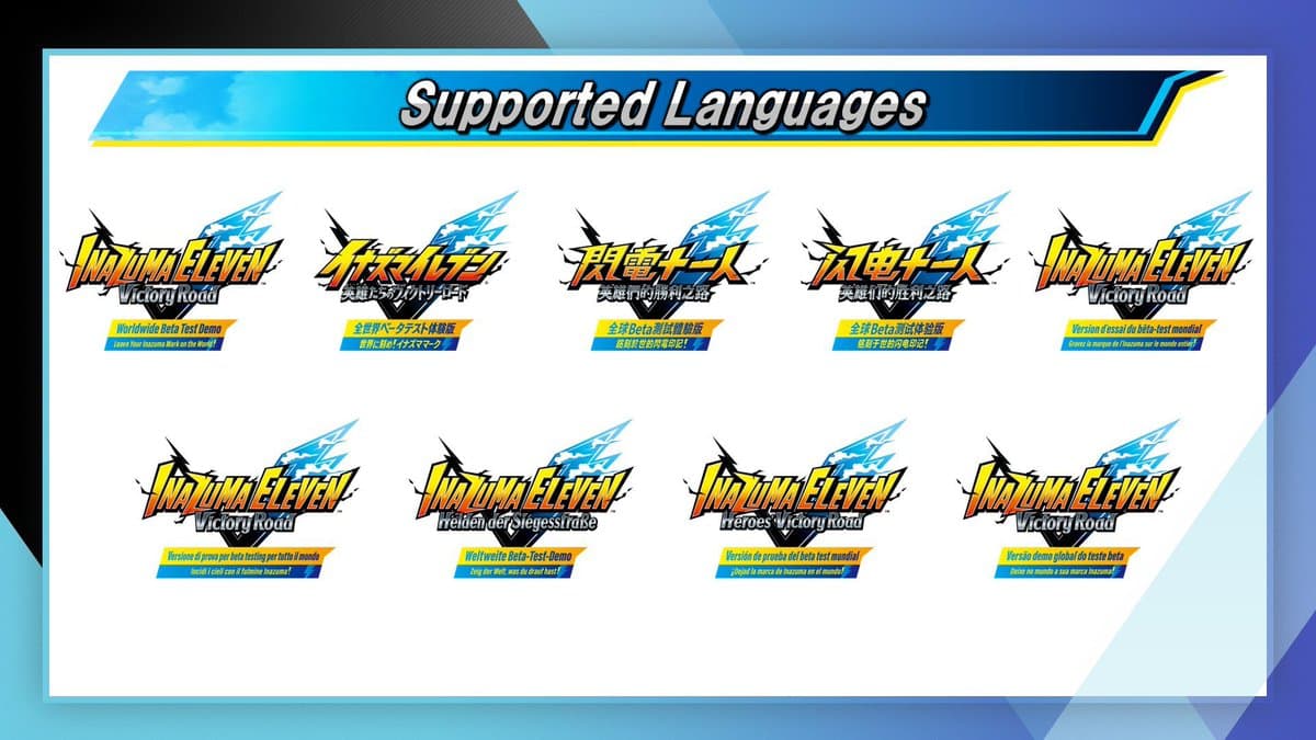 Les logos d’Inazuma Eleven Victory Road avec les différentes langues, la france en fait bel et bien parti ! https://t.co/1y1f0k5vpB